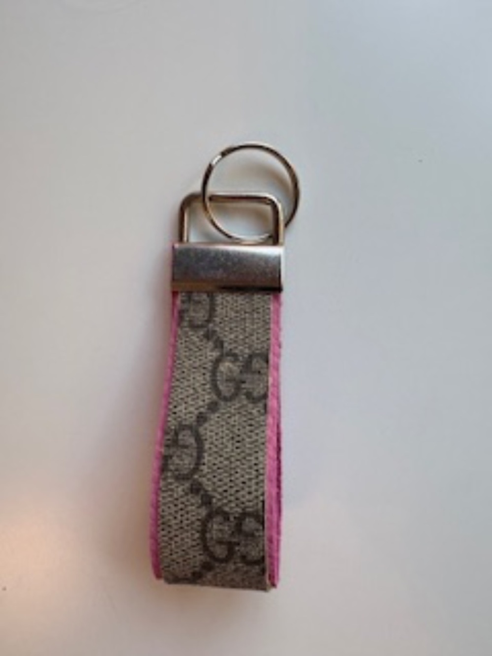Authentic Upcycled Gucci Keychain with pink leather and silver metal